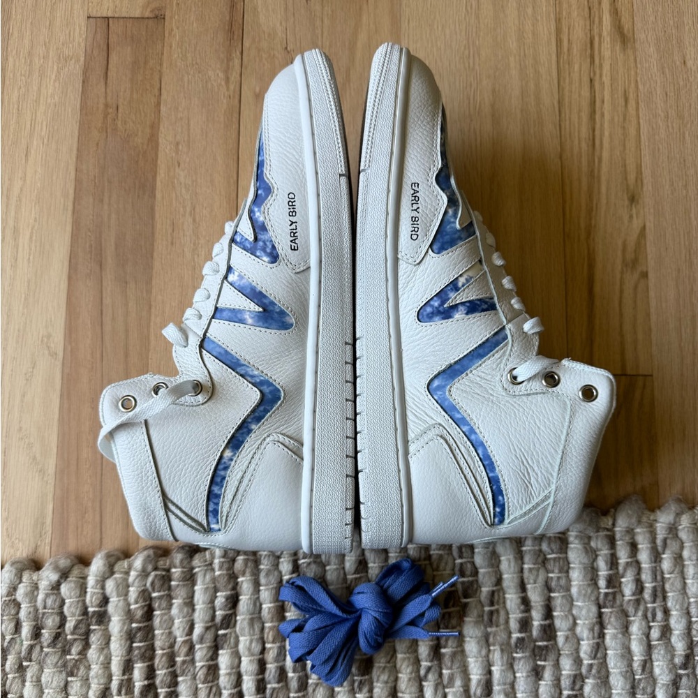 White and Blue High-Top Sneakers